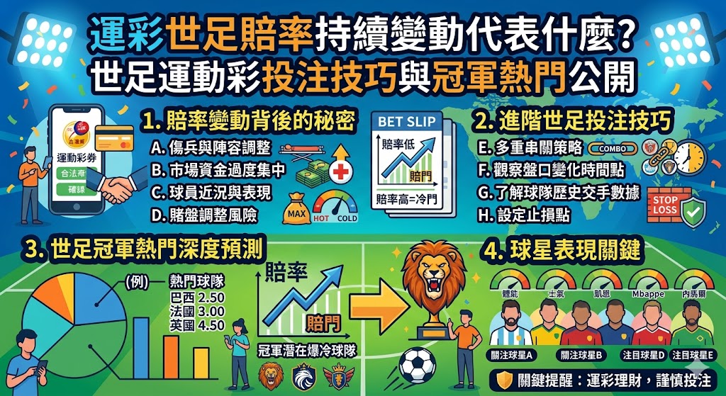 運彩世足賠率持續變動代表什麼？世足運動彩投注技巧與冠軍熱門公開