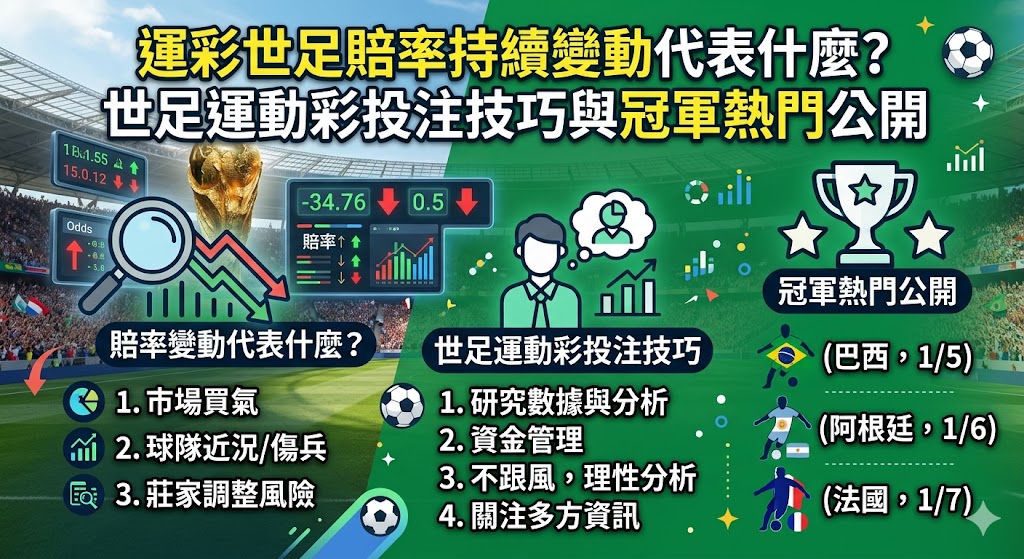 運彩世足賠率持續變動代表什麼？世足運動彩投注技巧與冠軍熱門公開